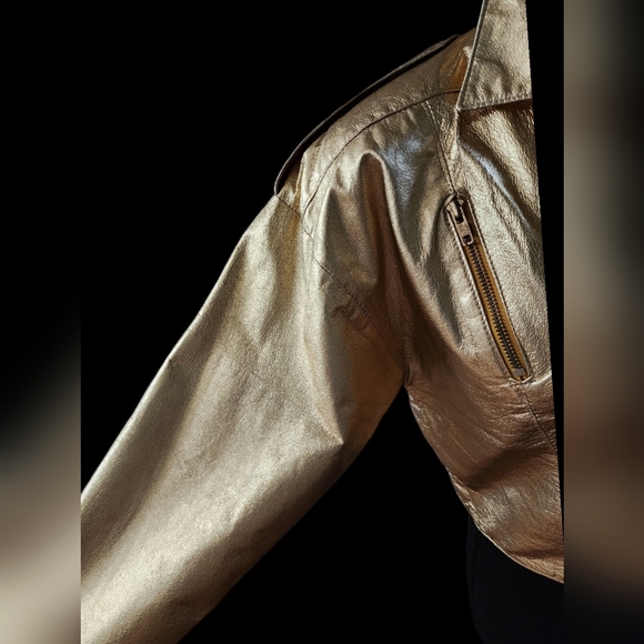 Vintage Leather Metallic Gold 100% Leather Moto Jacket! - Picture 8 of 9